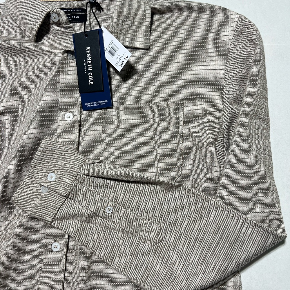 Kenneth Cole Men's Large Comfort Performance Long Sleeve Button Up Dress New Tag